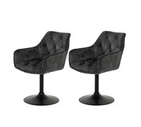 Hela Tische, Lot De 2 Fauteuils Pivotants Pour Cuisine, Assise En Microfibre Velours Anthracite, Accoudoirs, Pied Métallique Tournant À 360°