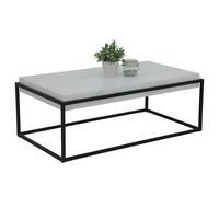 Hela Tische, Table Basse Carlos, Plateau de Table d’Une épaisseur de 10 cm, Aspect marbre Blanc, Cadre Noir en métal revêtu par pulvérisation