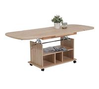 Hela Tische, Table Basse Fonctionnelle Babsi, en matériau dérivé du Bois avec revêtement en mélamine, chêne Sonoma, réglable en Hauteur de 53 à 63 cm, Extensible de 107 à 157 cm, sur roulettes