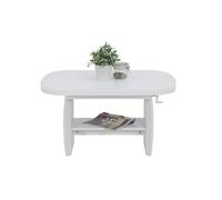 Hela Tische, Table Basse Fonctionnelle Michael, Aspect Bois mélaminé, décor Blanc, Extensible de 90 à 142 cm, réglable en Hauteur avec manivelle de 52 à 62 cm