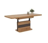 Hela Tische, Table Basse Gustav, Fonctionnelle, en matériau dérivé du Bois avec revêtement mélaminé, décor chêne, Extensible 110 à 150 cm, réglable en Hauteur de 58 à 76 cm avec élévateur