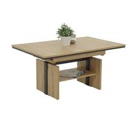Hela Tische, Table Basse Ingo, Fonctionnelle, en matériau dérivé du Bois avec revêtement mélaminé, décor chêne Artisan, Extensible 110 à 150 cm, réglable en Hauteur de 53 à 72 cm avec élévateur