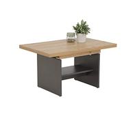 Hela Tische, Table Basse Marcel, matériau dérivé du Bois avec revêtement mélaminé, chêne Artisan, Extensible de 90 à 142 cm, Hauteur réglable de 47 à 57 cm avec manivelle