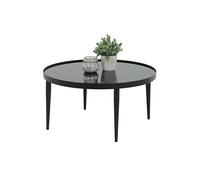 Hela Tische, Table basse Ron, rond d’un diamètre de 80 cm, plateau noir en verre de 8 mm, cadre en métal et pieds noirs