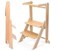 Helangel Folding Learning Tower, Tour Montessori Pliable de 1 to 3 Years Old Observation Tower for Children Montessori Learning Natural Wood Kitchen Helper Safety Easy to Assemble