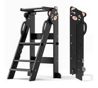 Helangel Tour d'observation Montessori Pliable,modèle actualisé Tour Montessori Pliable de 1 to 3 Years Old Observation Tower for Children Montessori Learning Natural Wood Kitchen Helper Safety(Noir)
