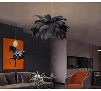 HELCEKOU Lustre à Plumes, Abat-Jour Noir Duveteux, Suspension LED Moderne à 6 lumières 4500K, éclairage Naturel, idéal pour Le Salon, la Chambre d'enfant et Une décoration créative, φ-85cm