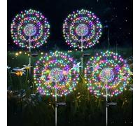 HELESIN Solar Starburst Lights, 120 LED Powered 35 Copper Wires String Landscape Light-DIY Flowers Fireworks Decoration for Outdoor Garden Home Walkway Patio Lawn Backyard (Rainbow Colorful, 4Pack)