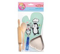 Heless 232 - Set de pâtisserie pour Enfants, 5 Accessoires de pâtisserie avec Gant de Four, Moule à gâteau en Forme de cœur, Rouleau à pâtisserie et cuillère de Cuisine en Bois et Fouet