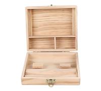 HELEVIA Boîte de Rangement avec Plateau Roulant, 4 Compartiments, Stockage Sûr, Boîte à Fumer en Bois pour Herbes et Bijoux