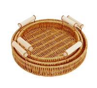 HELEVIA Plateau de Service tissé, Panier à Fruits Rond Décoratif avec Double Poignées, 3 Tailles Différentes pour Le Pain, Les Collations, la Table Basse
