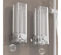 Helilyco Distributeur de savon mural avec ventouse, 450 ml, flacon poussoir gel douche et savon liquide, sans perçage, pour salle de bain, cuisine, gris transparent