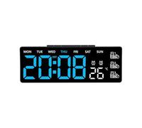 Helilyco Horloge murale numérique avec grand écran LED, moniteur de température et jour de la semaine, réveil avec télécommande et luminosité réglable pour A