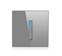 Helilyco Interrupteur mural à réinitialisation automatique avec indicateur LED, panneau en verre trempé 10 A 250 V, facile à installer pour chambre à coucher, salon, gris