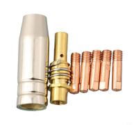 Helilyco Kit de 7 embouts sans gaz pour mig pour torche en acier au carbone | Comprend 5 embouts, 1 buse, 1 support ; s'adapte aux torches MB15/15AK ; idéal pour le soudage par tour et bout à bout