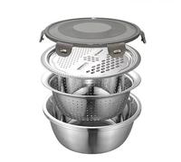 Helilyco Lot de 4 bols mélangeurs en acier inoxydable avec couvercle de râpe et passoire de vidange, kit de cuisine 4 pièces, préparation des aliments, lavage et rangement, design peu encombrant