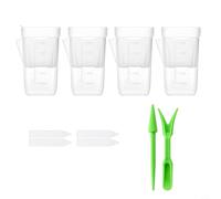 Helilyco Lot de 4 pots de fleurs en plastique transparent à arrosage automatique avec séparation sèche et humide, ensemble de conteneurs bleus avec outils de jardinage (4 pièces, L)