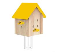 Helilyco Piège à abeilles de charpentier en bois style grange à suspendre résistant aux intempéries Boîte en bois pour jardin terrasse extérieur Contrôle des abeilles Rouge (jaune)