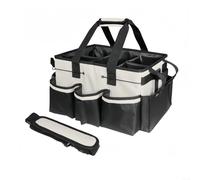 Helilyco Sac de rangement de nettoyage avec planche de support robuste, matériau imperméable, bandoulière amovible, plusieurs poches et séparations, fournitures d'organisation, gris (beige)
