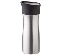 Helios Click'n'Drink Gobelet Isotherme Gris Acier 0,3 l - Chaud 4 h et Froid 8 h - Acier Inoxydable incassable - Utilisation à Une Main - 100% Anti-Fuite - Passe au Lave-Vaisselle - 0,3 l