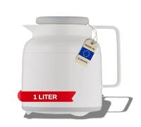 Helios Wash Pro Bouteille isotherme Blanc 1 l - 6 h - Garde les boissons chaudes et froides - Ouverture de remplissage extra large - Passe au lave-vaisselle - Gaine en plastique robuste