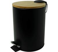 Helit H2404495 - Poubelle à pédale „the bamboo“ 3 L noir | Poubelle avec couvercle en bambou, fonction de fermeture en douceur et récipient en métal