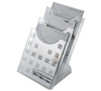 helit H6102702 - Présentoir de table the step grid DIN A4, 3 casiers | Porte-brochures transparent pour flyers, informations et brochures
