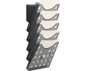 helit H6103108 - Porte-brochures mural „the grid wall“ DIN A4 | 5 pochettes, gris transparent, pour flyers, brochures et documents au format portrait