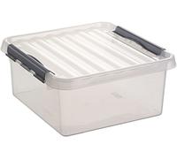 helit H6162802 - Boîte en plastique 18 L transparente | Boîte de rangement avec couvercle pour la maison, la cave et le garage