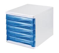 helit Module de classement 5 tiroirs gris clair/bleu transparent plastique H245xl265xP Quantité:1