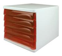 Helit Module de classement The Wave – 5 tiroirs – blanc/rouge