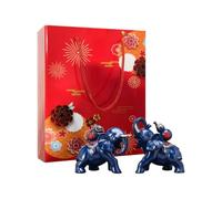 Hellery 2 Pièces Figurine Éléphant Résine Statue Décor Animal Sculptures Ornement Table Petite avec Grande avec Gourde Style Artistique Équilibré Adapté, Blue, Boxed