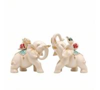 Hellery 2 Pièces Figurine Éléphant Résine Statue Décor Animal Sculptures Ornement Table Petite avec Grande avec Gourde Style Artistique Équilibré Adapté, White, Standard