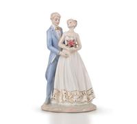Hellery Figurine de Mariage Statue Sculpture Décoration en Céramique Raffinée à Haute Température Robe Ornée Couple sur Base Décorative Adaptée pour Présents