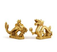 Hellery Figurine Dragon en Laiton Statue Sculpture Décor Chinois Détails Ornés avec Plaques et Plumes Base Embellie et Stable, Longueur 27cm, Grand Modèle Han Dragon Han Phoenix