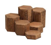 Hellery Lot de 6 Socle de Présentation Hexagonal en Bois, Support d'Exposition pour Figurines et Bijoux, Présentoir Commercial, Design Moderne, pour Vitrine et Comptoir, Couleur de Charbon de Bois