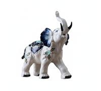 Hellery Statue Éléphant en Céramique Figurine Statuette Sculpture Ornement Décor Floral Peint à la Main Apaisant pour la Maison Adaptée au Séjour Bibliothèque Espace de Travail, 30x16x22cm