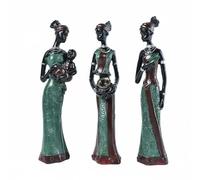 Hellery Statuette Africaine en Résine Figurine Sculpture Ornement Décorative Motifs Soignés Look Tribal Petit Format Adaptée aux, Jaune, Ensemble De 3 Figurines De Femmes Africaines