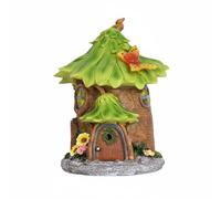 Hellery Veilleuse en Résine Lampe Solaire Champignon Maison de Conte Sculpture de Jardin Luminaire Extérieur Étanche en Résine, Maison De Fée Papillon Avec Feuilles D Arbre