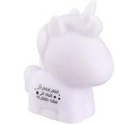HOME DECO KIDS - LA11019, Lampe veilleuse Led licorne rose pour enfant, inscription Je peux pas, je suis en plein rêve, dimensions H10 x L8,5 x P4,5 cm, couleur Blanc