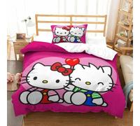 Hello Kitty Housse De Couette, D Pink Parure De Lit Housses De Couettes Microfibre Avec Fermeture ¿¿Clair Et Taies D'oreiller Parure De Couette Respira