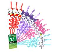 Hello Kitty Pailles Réutilisables Enfants - Lot de 12 Pailles Torsadées Sans BPA - Paille en Plastique Alimentaire Colorée - Idéale pour Fête Anniversaire, Noël ou Boissons Glacées