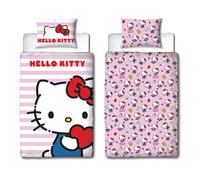 Hello Kitty Parure de lit Simple sous Licence Officielle Hello Design | Literie réversible Double Face Chat avec taie d'oreiller Assortie | Parfait pour Chambre d'enfant | Polycoton