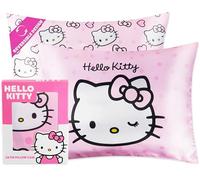 Hello Kitty Taie d'oreiller en Satin 48x66 cm pour Femme Fille et Ado, Taie Oreiller Satin pour Cheveux et Soins de la Peau, Accessoires Chambre