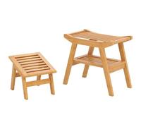 Helloshop26 Banc de Douche avec Repose-Pied Ergonomique 52 x 29 x 44 cm et étagère de Rangement Style Naturel en Bambou 20_0010537