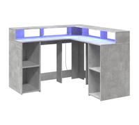 Helloshop26 Bureau Table Poste de Travail Meuble d'ordinateur Informatique étude et lumières LED 130 x 130 x 91cm Bois ingénierie Gris 02_0023798