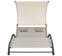 Transat Chaise Longue Bain De Soleil Lit De Jardin Terrasse Meuble D'extérieur Double Avec Auvent Textilène Crème Helloshop26 02_0012721 Multicolore