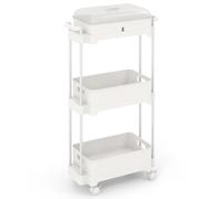 Helloshop26 Chariot de Rangement à 3 Niveaux 46 x 21 x 82 cm Couvercle Transparent Design Multifonctionnel en Alliage d'aluminium Blanc 20_0011360