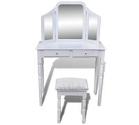 Helloshop26 Coiffeuse avec miroir et tabouret - Blanc