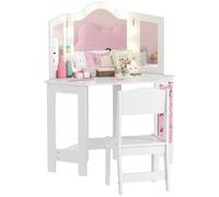 Helloshop26 Coiffeuse Enfant 2 en 1 Maquillage 93.6 x 48.5 x 111.5 cm Miroir 3 Volets Lumineux Rangement scandinave en MDF Blanc 21_0000269